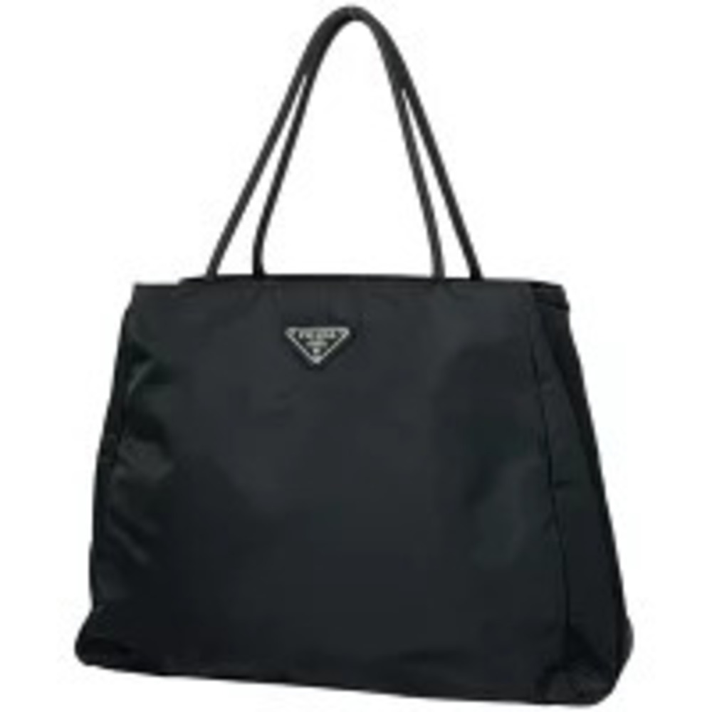 Prada Plate Tote Bag Handbag Tessuto Nero Black